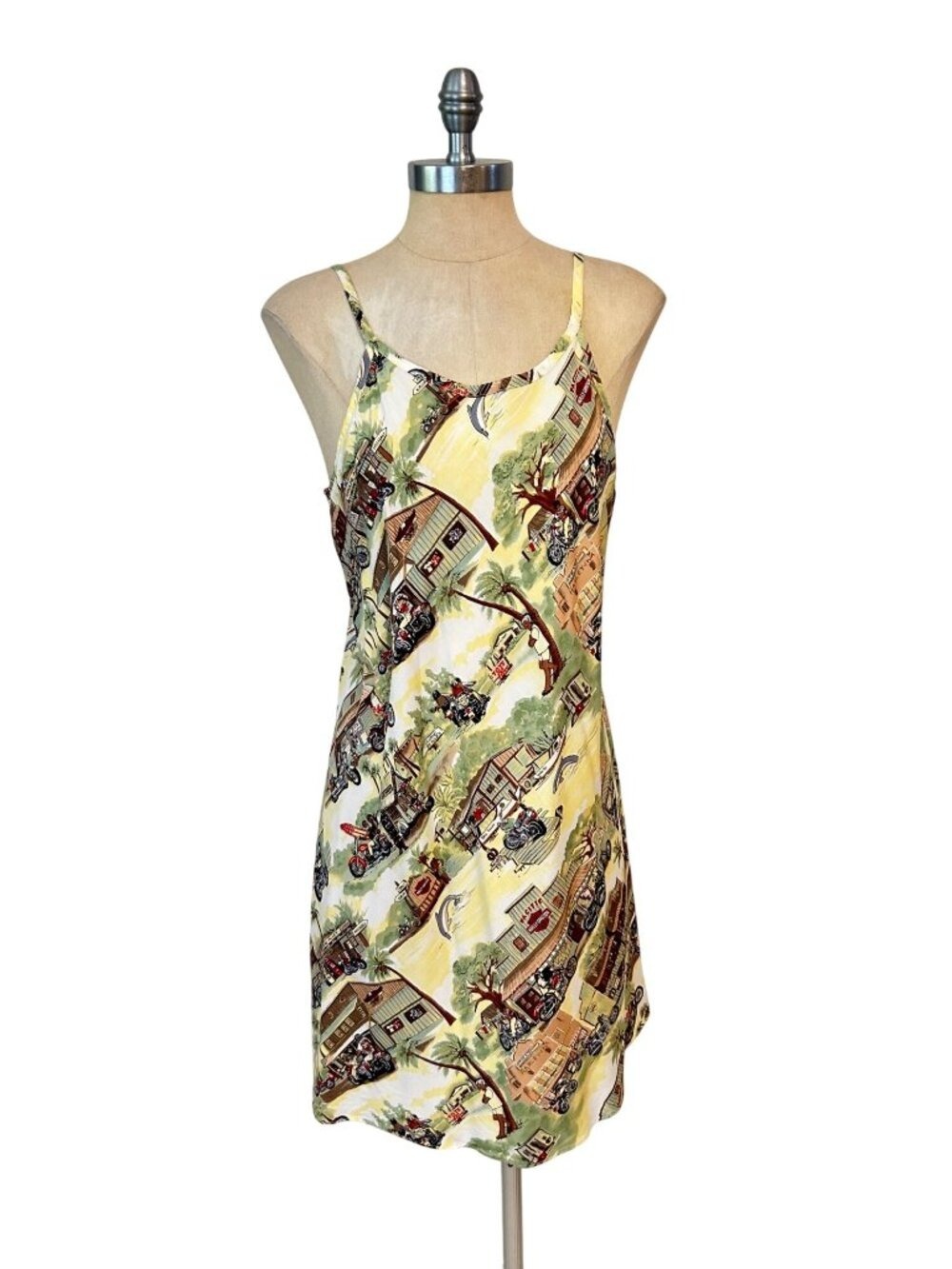 Vintage Harley-Davidson Hawaiian Print Sun Dress Motorcycles Size Large Fits Med